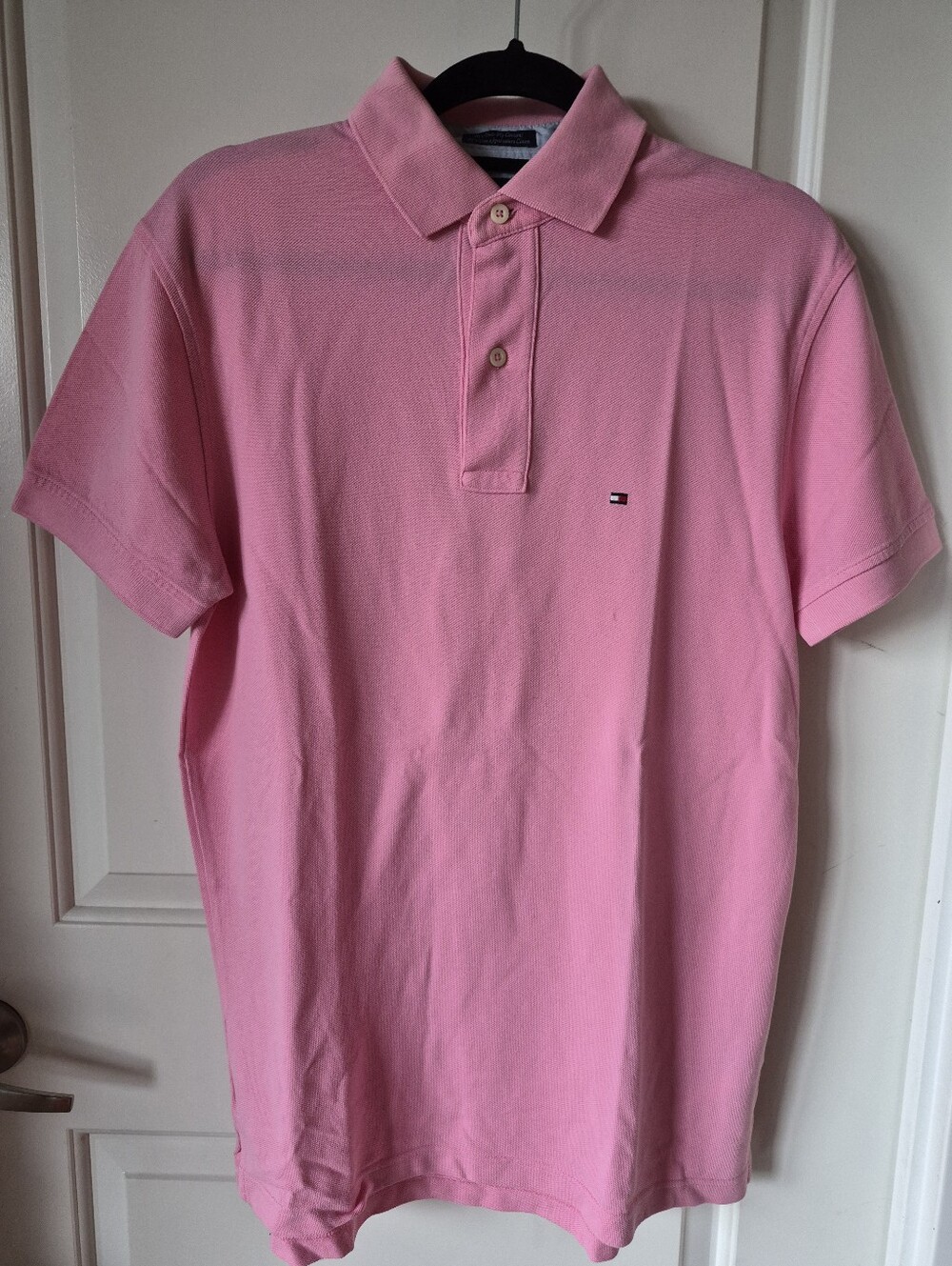 Tommy Hilfiger Men’s Pink Polo Shirt with Chest Flag - Size Small